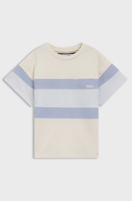 Kids' loose-fit T-shirt with colour-block stripes, Light Beige