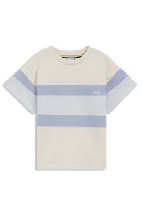 Kids' loose-fit T-shirt with colour-block stripes, Light Beige