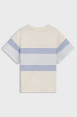 Kids' loose-fit T-shirt with colour-block stripes, Light Beige