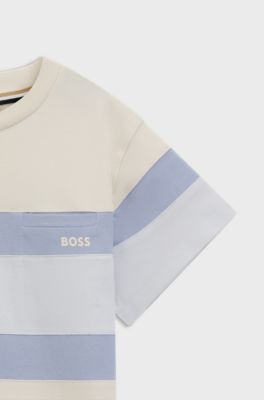 Kids' loose-fit T-shirt with colour-block stripes, Light Beige