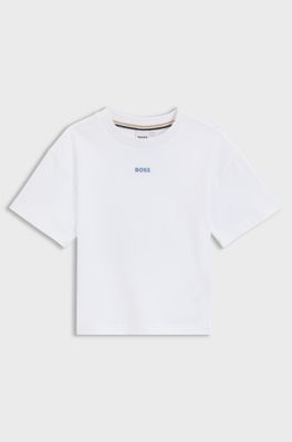 T-shirt oversize in cotone per bambini con grafica del logo sul retro, Bianco
