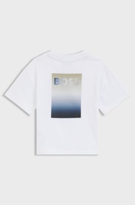 Kids' oversized-fit cotton T-shirt with rear logo graphic, White