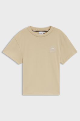 Kids' loose-fit T-shirt in cotton with logo artwork, Beige