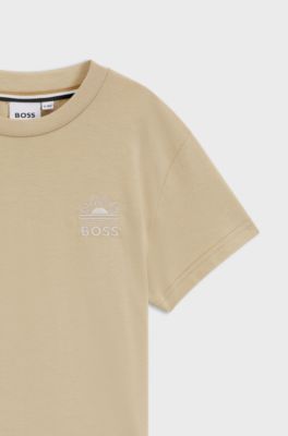 T-shirt bambini con vestibilit&agrave; comoda in cotone con logo, Beige