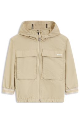 Kids' hooded jacket with striped cuffs, Beige