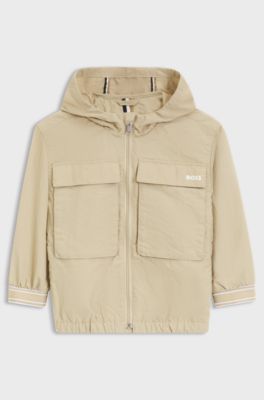 Giubbotto con cappuccio e fondo manica a righe per bambini, Beige