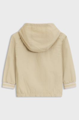 Kids' hooded jacket with striped cuffs, Beige