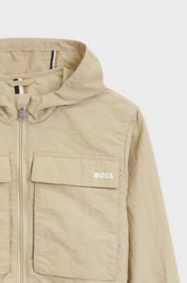 Giubbotto con cappuccio e fondo manica a righe per bambini, Beige