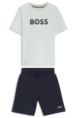 Kids' T-shirt and shorts set with logo details, Light Green