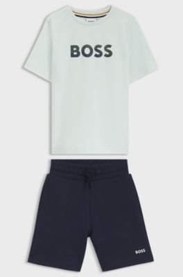 Kids' T-shirt and shorts set with logo details, Light Green