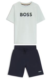 Kids' T-shirt and shorts set with logo details, Light Green