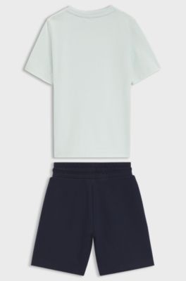 キッズ Tシャツ＆ショートパンツセット ロゴディテール, ライトグリーン