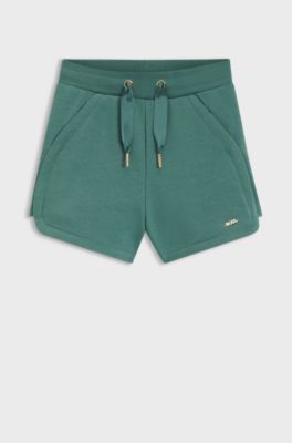 Short enfant en coton m&eacute;lang&eacute; avec plaque logo, Vert sombre