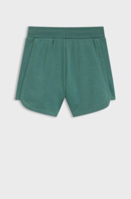 Short enfant en coton m&eacute;lang&eacute; avec plaque logo, Vert sombre