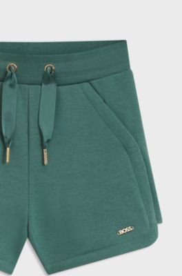 Short enfant en coton m&eacute;lang&eacute; avec plaque logo, Vert sombre