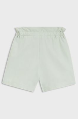 Kids' shorts in crinkle fabric with paperbag waistband, Light Green