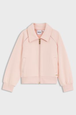 Cardigan bambini in piqu&eacute; elasticizzato con placca logo, Rosa chiaro