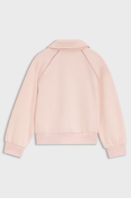 Cardigan bambini in piqu&eacute; elasticizzato con placca logo, Rosa chiaro