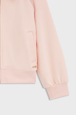 Cardigan bambini in piqu&eacute; elasticizzato con placca logo, Rosa chiaro