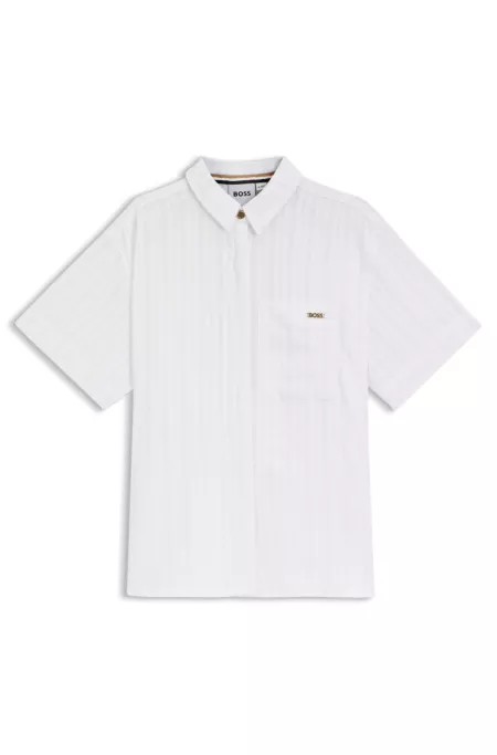 Kids Kurzarm-Bluse aus Seersucker mit Streifen-Dessin