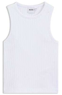 Kids' tank top in ribbed stretch cotton, White