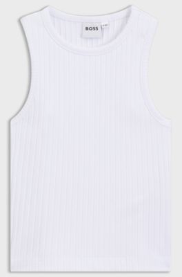 Kids' tank top in ribbed stretch cotton, White