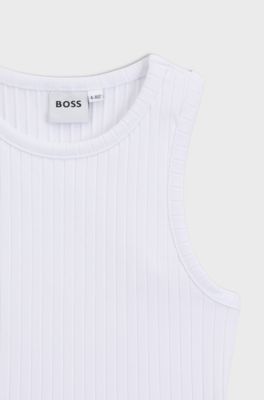Kids' tank top in ribbed stretch cotton, White