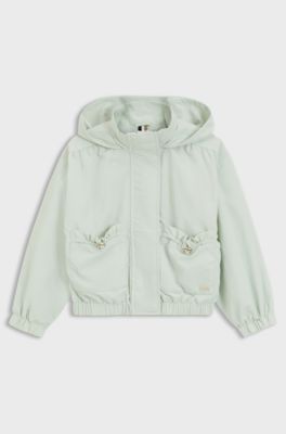 Kids' hooded jacket in crinkle fabric, Light Green