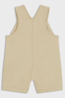 Salopette per bambino in cotone con logo stampato, Beige
