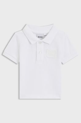 Polo in cotone elasticizzato per bambini con targhetta con panda rosso, Bianco