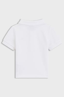 Polo in cotone elasticizzato per bambini con targhetta con panda rosso, Bianco