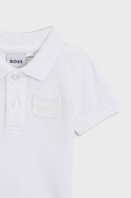Baby stretch-cotton polo shirt with red-panda badge, White