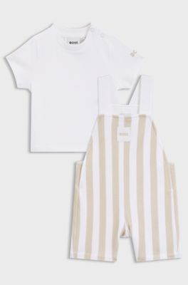 Tuinbroekje en T-shirt voor baby's in een cadeaubox, Beige