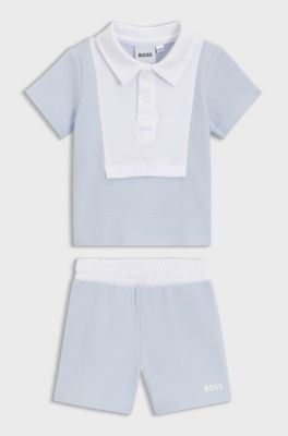 Polo en short voor baby&rsquo;s in een cadeaubox, Lichtblauw
