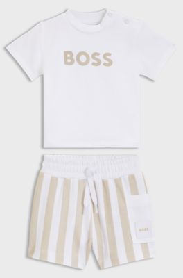 Gift-boxed T-shirt and shorts set for babies, Beige
