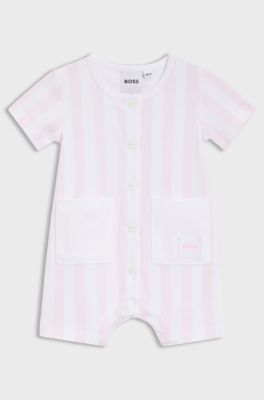Baby playsuit in striped interlock cotton, light pink