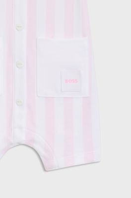 Baby playsuit in striped interlock cotton, light pink