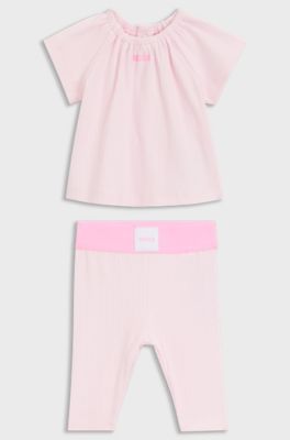 Set met T-shirt en legging voor baby&rsquo;s van stretchkatoen, Lichtroze