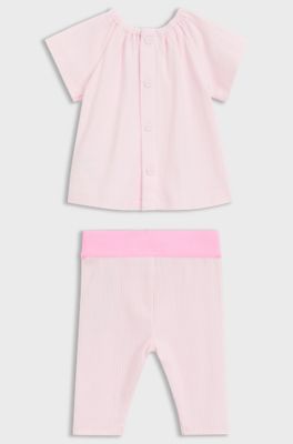 Set met T-shirt en legging voor baby&rsquo;s van stretchkatoen, Lichtroze