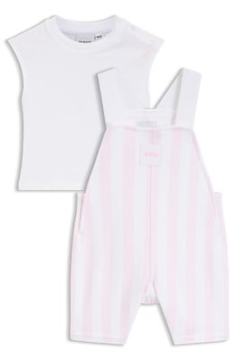 Gift-boxed cotton dungarees and T-shirt set for babies, light pink