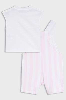 Gift-boxed cotton dungarees and T-shirt set for babies, light pink