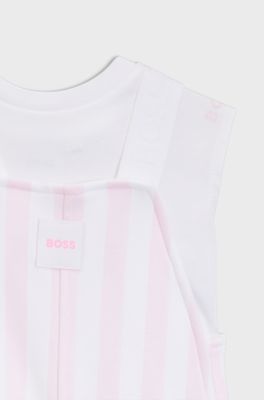 Gift-boxed cotton dungarees and T-shirt set for babies, light pink