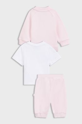 Gift-boxed tracksuit set and T-shirt for babies, light pink