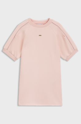 Kids' puff-sleeve dress with logo plaque, light pink