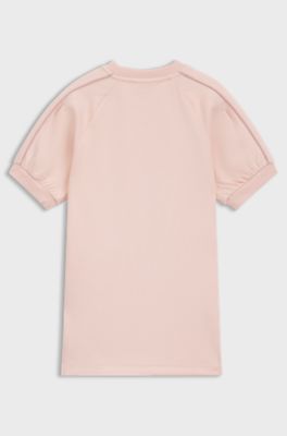 Vestito con maniche a sbuffo per bambini e placca con logo, Rosa chiaro