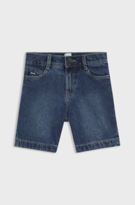Kids' loose-fit shorts in blue cotton denim, Blue