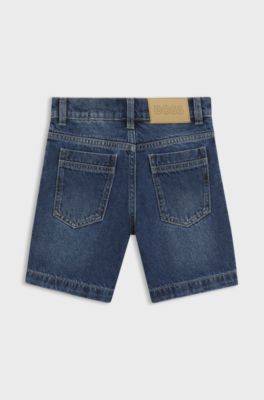 Kids' loose-fit shorts in blue cotton denim, Blue