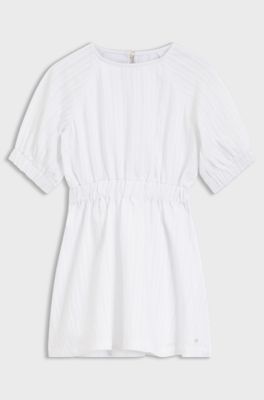 Vestito bambini in seersucker a righe con maniche a sbuffo, Bianco