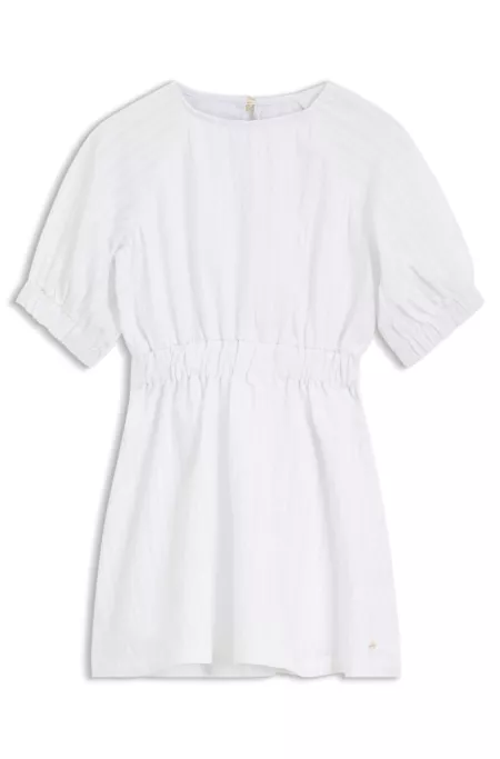 Vestido para niñas en sirsaca a rayas con mangas abullonadas