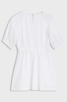 Vestito bambini in seersucker a righe con maniche a sbuffo, Bianco